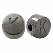 DQ European metal letter beads K Silver Anthracite (nickel free)