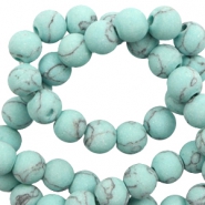 Natural stone beads Calcite 6mm matt with marble look Turquoise Blue