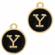Metal charms letter Y Gold(a little bit more Rose)-Black