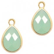 Crystal glass charms drop 11x7mm Green Opal-Gold