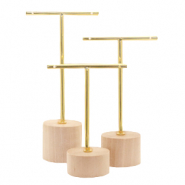Jewellery display T-From with wooden standard for earrings (3pcs.) Natural (natural wood colour)-gold