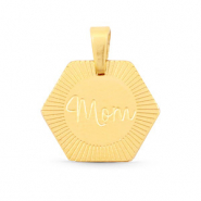 Stainless steel charms Hexagon "mom" Mix&Match Gold