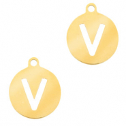 Stainless steel charms 10mm initial coin V Gold