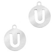 Stainless steel charms 10mm initial coin U Silver