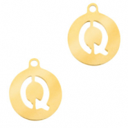 Stainless steel charms 10mm initial coin Q Gold