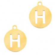 Stainless steel charms round 10mm initial coin H Gold