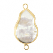 BQ Freshwater pearls connector asymmetric drop Gold-Natural White