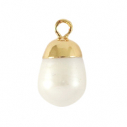 BQ Freshwater pearls charm round Gold-Natural White