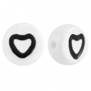 Acrylic letter beads hearts White-Black