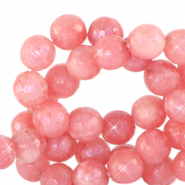 Natural stone beads Quartz faceted 8mm Living Coral Red-Opal AB Coating