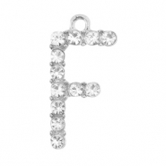 Metal rhinestone charms initial F Antique Silver
