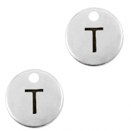 DQ European metal charms initial T Antique Silver (nickel free)