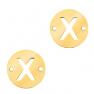 Stainless steel charms connector round 10mm initial coin X Gold