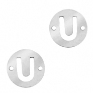 Stainless steel charms connector round 10mm initial coin U Silver