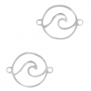 Stainless steel charms connector wave Silver