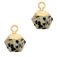 Natural stone charms Dalmatian Stone hexagon Greige-Gold