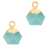 Natural stone charms hexagon Turquoise Blue-Gold