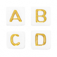 Acrylic letter beads mix White-Gold