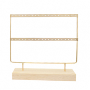 Jewellery display two rows for earrings with wooden standard Natural-Gold