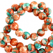 4 mm natural stone beads round Orange-Turquoise