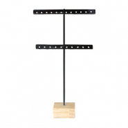 Jewellery display T-From for earrings with wooden standard Black-Wood