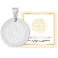Stainless steel Mix & Match charms 15mm Birth flower November-Chrysant Silver