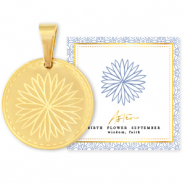 Stainless steel Mix & Match charms 15mm Birth flower September-Aster Gold