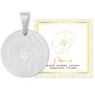 Stainless steel Mix & Match charms 15mm Birth flower August-Poppy Silver