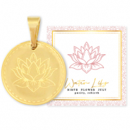 Stainless steel Mix & Match charms 15mm Birth flower July-Water lIly Gold
