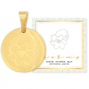Stainless steel Mix & Match charms 15mm Birth flower May-Lily of the valley Gold