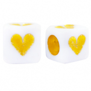 Acrylic letter beads hearts White-Gold