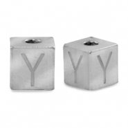 Stainless steel beads letter Y Silver