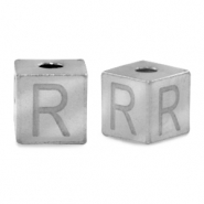 Stainless steel beads letter R Silver