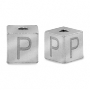 Stainless steel beads letter P Silver