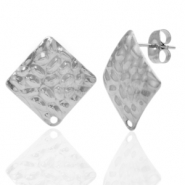 Stainless steel earrings/earpin square hammered with eye Silver