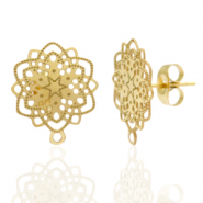 Stainless steel earrings/earpin bohemian flower with loop Gold