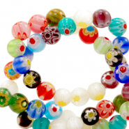 Millefiori beads round flower 6mm Multicolour