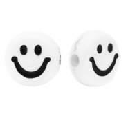 Acrylic letter beads smiley White-Black