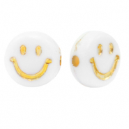 Acrylic letter beads smiley White-Gold