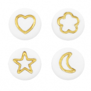 Acrylic letter beads icon mix White-Gold
