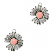 DQ European metal charms Daisy Antique Silver-Pink (nickel free)