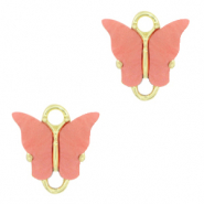 Resin pendants connector butterfly Gold-Coral Red
