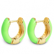 Trendy earrings creole enamel 15mm Light Green-Gold