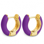 Trendy earrings creole enamel 15mm Purple-Gold