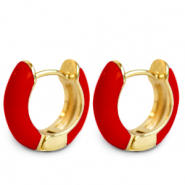 Trendy earrings creole enamel 15mm Red-Gold