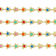 Brass TQ metal belcher chain flowers Gold-Multicolour