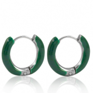Stainless steel earrings creole enamel 16mm Sacramento Green-Silver