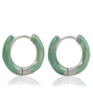 Stainless steel earrings creole enamel 16mm Persian Green-Silver