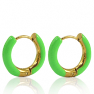 Stainless steel earrings creole enamel 16mm Bright Green-Gold
