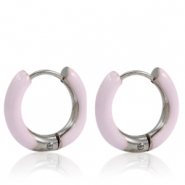 Stainless steel earrings creole enamel 16mm Soft Light Pink-Silver